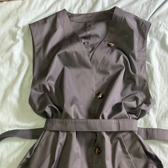 Vintage German Sleeveless blazer trench dress | blue grey colour size 44 - Picture 2 of 6